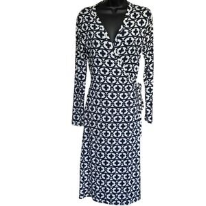 Boden Jersey Fit‎ and Flare Wrap Dress Size 6L Navy White Nautical